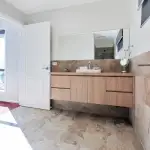 Modern Ensuite with timber look vanity