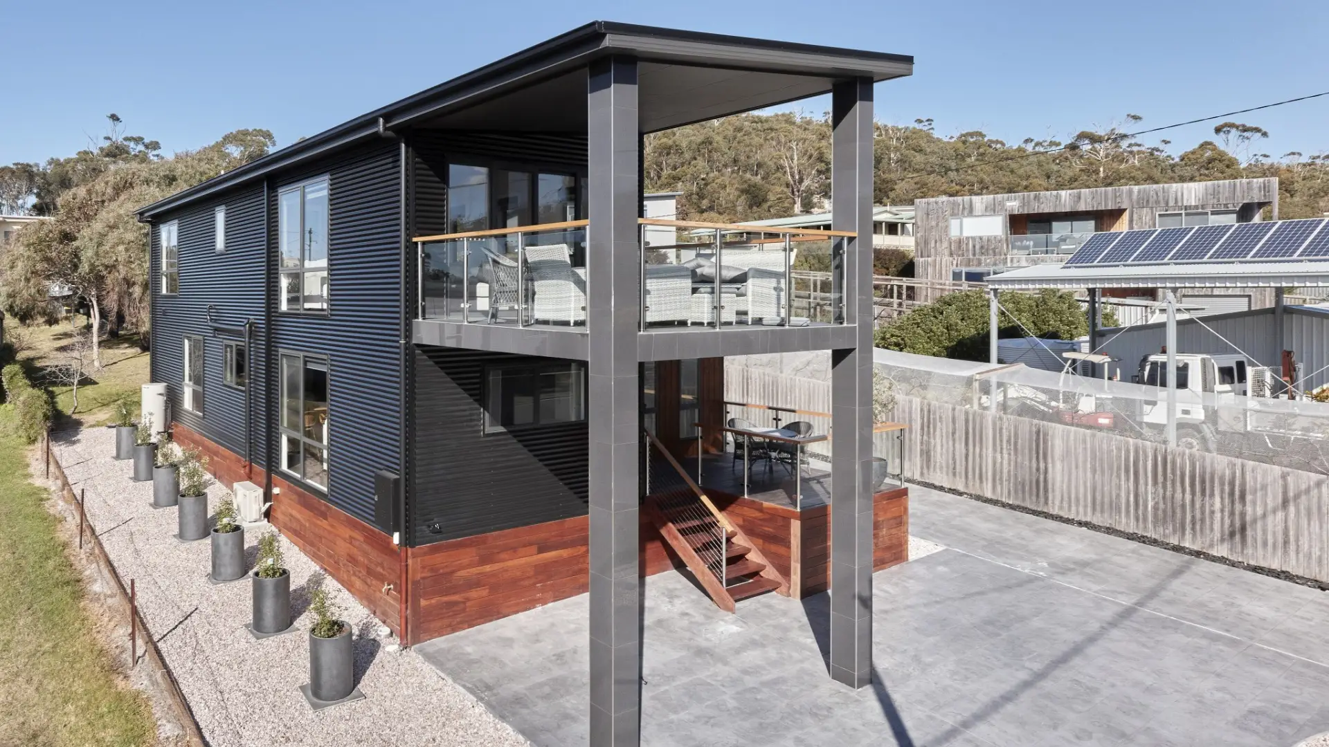 Two storey design with glass balustrade