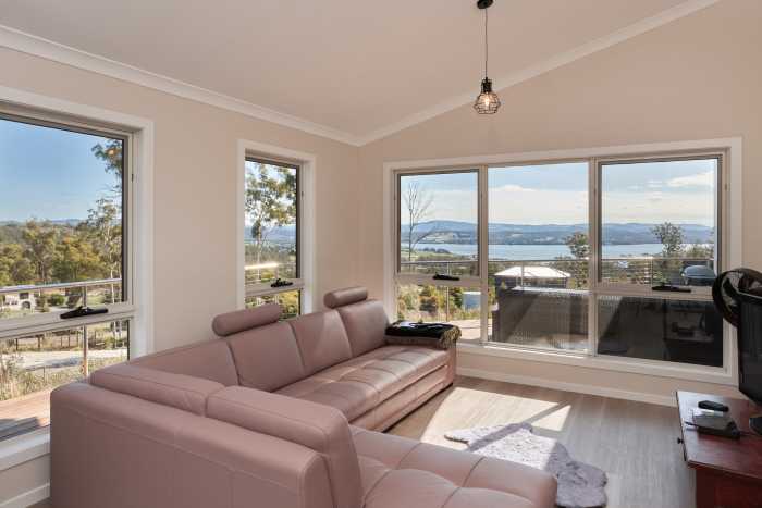 Large double glazed windows of modular home in Tasmania