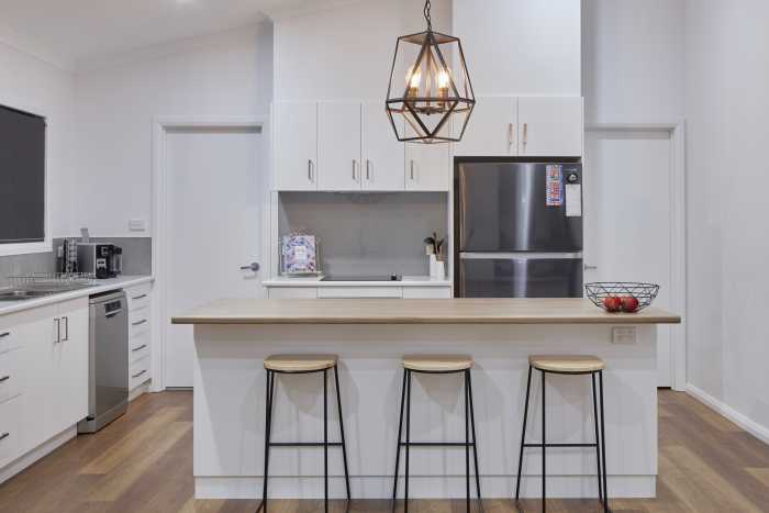 Modern kitchen with timber bench in deloraine