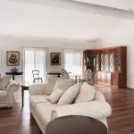 Large Open Plan Livign with raiked ceiling