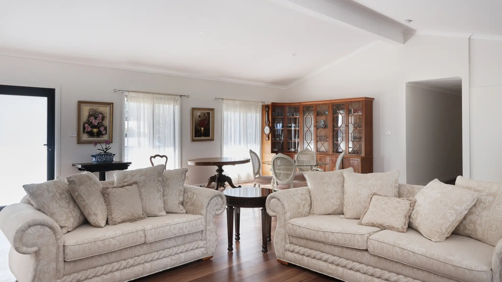 Cathedral ceiling in living area