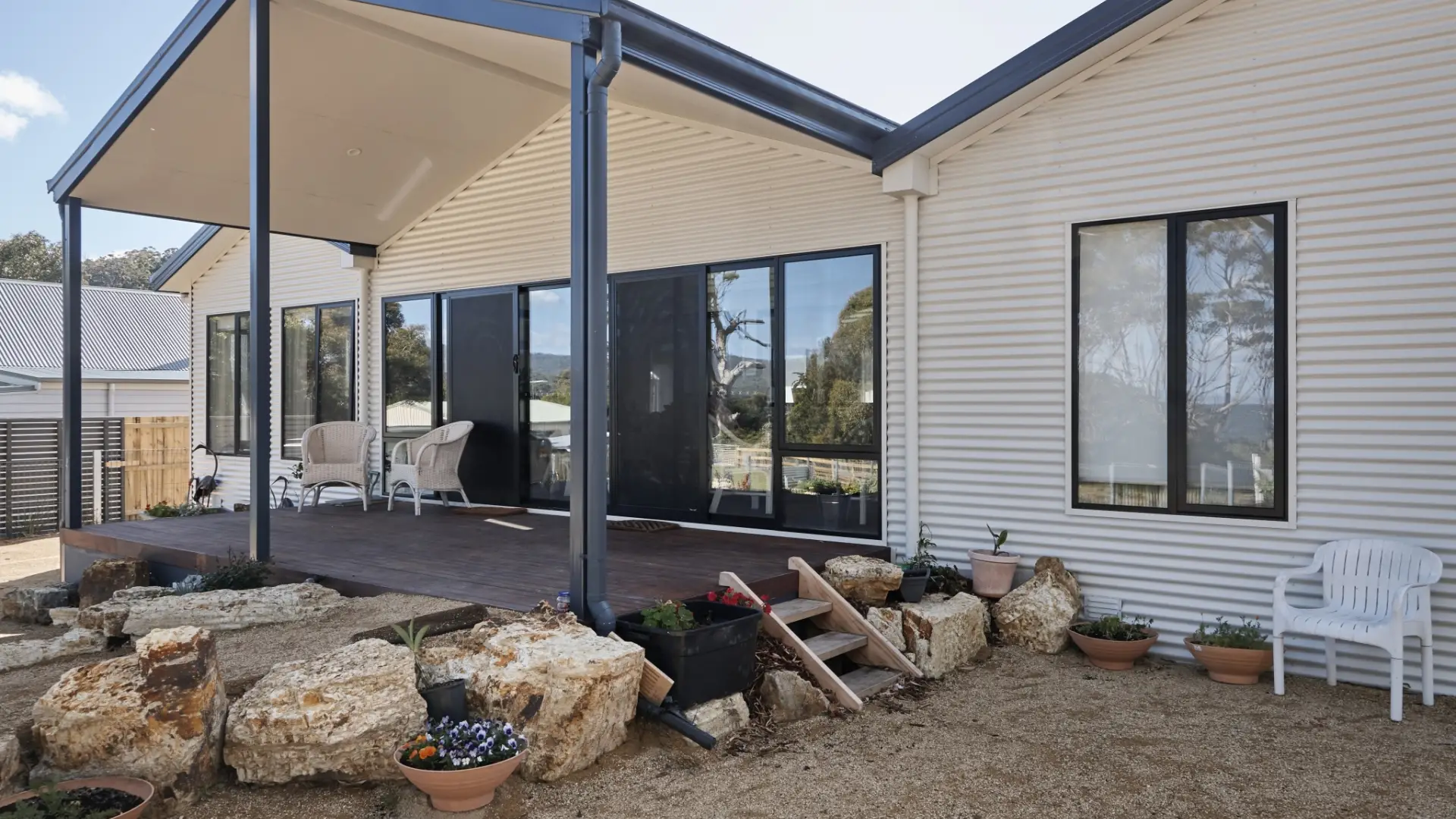 Large outdoor area with pitched roof