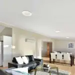 Open plan kitchen and living with timber floor