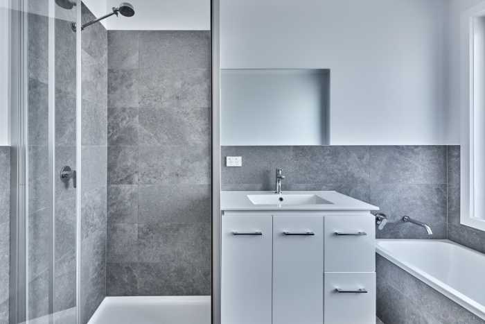 Grey Marbled Tiles in Modular Home