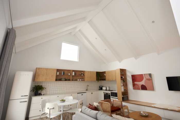 White and Timber Kitchen with Highlight Window
