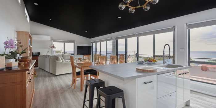 1 Modern Kitchen with Timber Flooring and Black Ceiling
