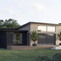 3D render of the Tasbuilt Homes Blackman design, showing the home's layout, exterior style, and deck orientation.